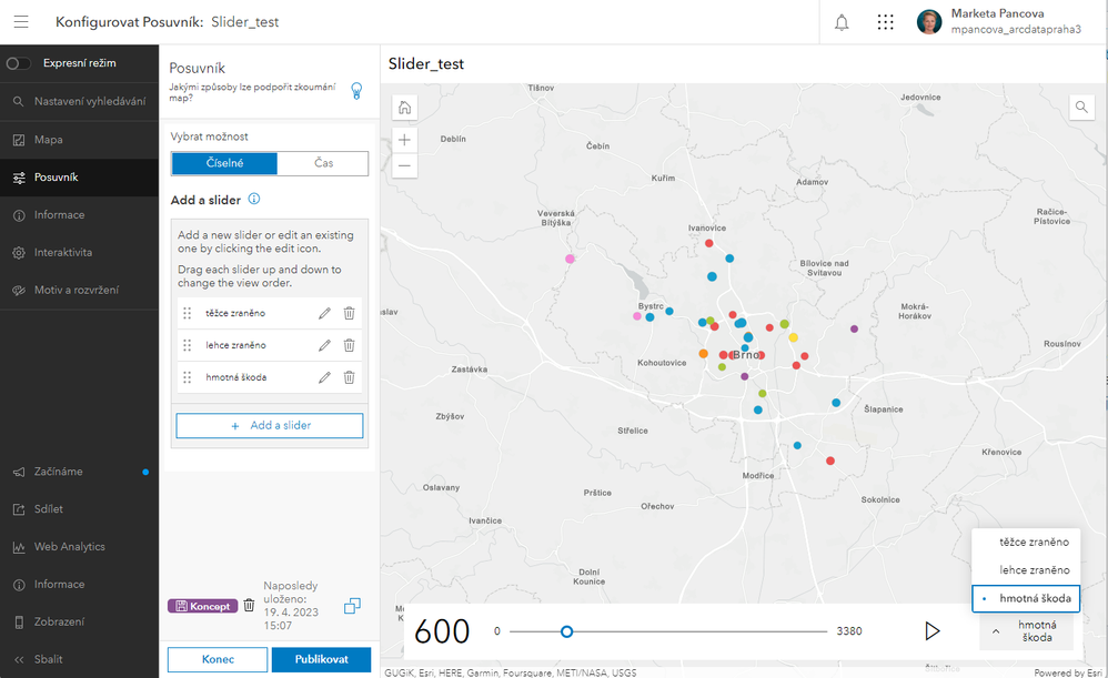 Posuvník: Rozevírací nabídka