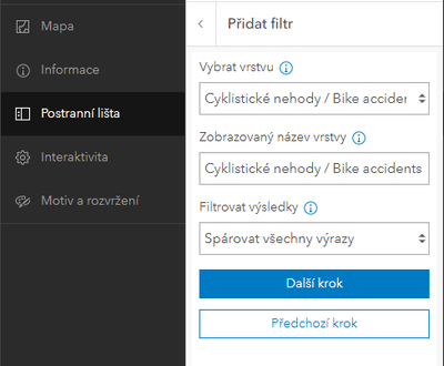 Filtr: Přidávání filtru do Postranní lišty