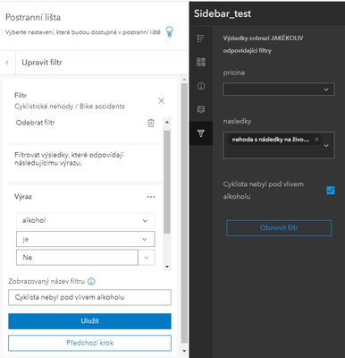 Filtr: Nastavení filtru v Postranní liště