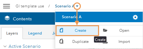 You can create, open, duplicate, or import scenarios from the Scenario drop-down arrow.