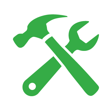 Clip art image depicting a hammer on top of a wrench.