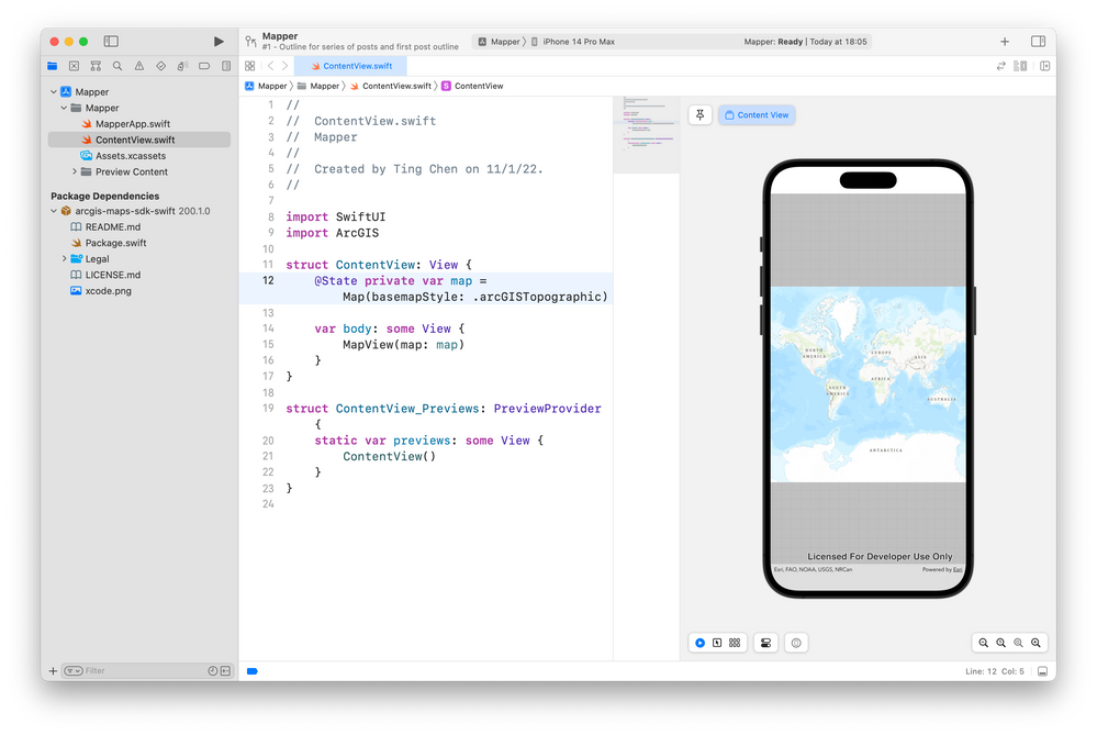 Xcode interface with SwiftUI live preview