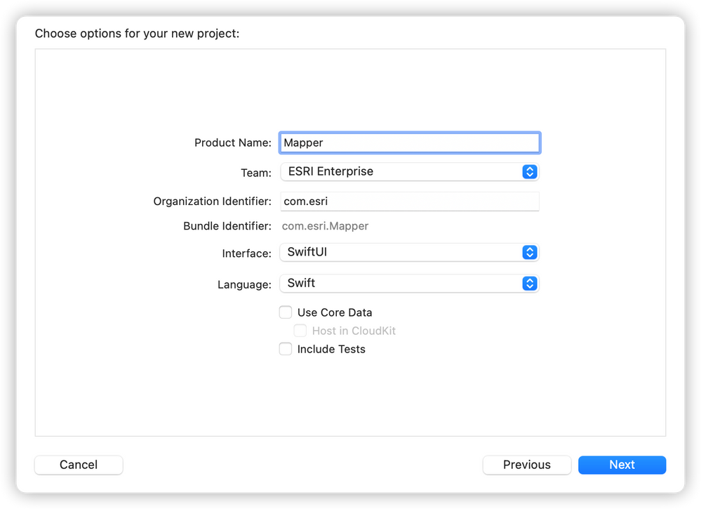 Creating a new project in Xcode