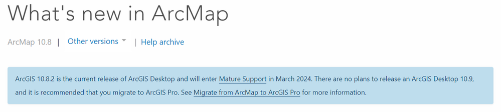 Informational banner added to all ArcGIS Desktop help pages in February 2023
