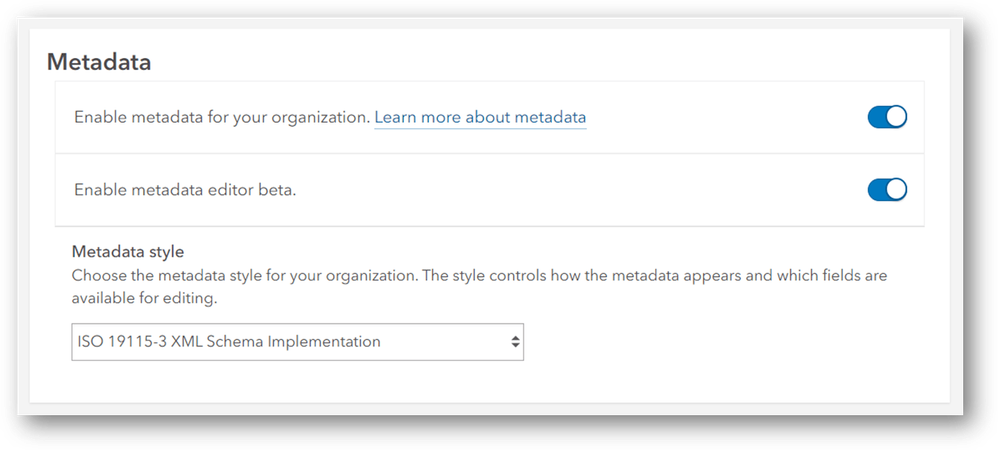 Administrators enable Metadata in the organization settings.