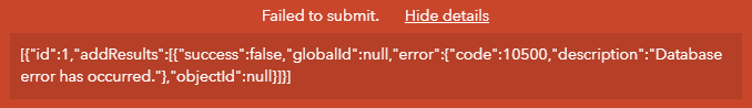Solved: Survey 123 Error Code 10500 Database error - Esri Community