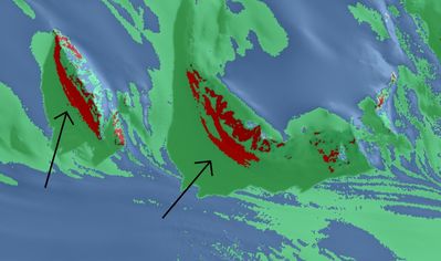 NDSi (Blue = Thick snow, Green = Very think snow and ice, Red = no snow