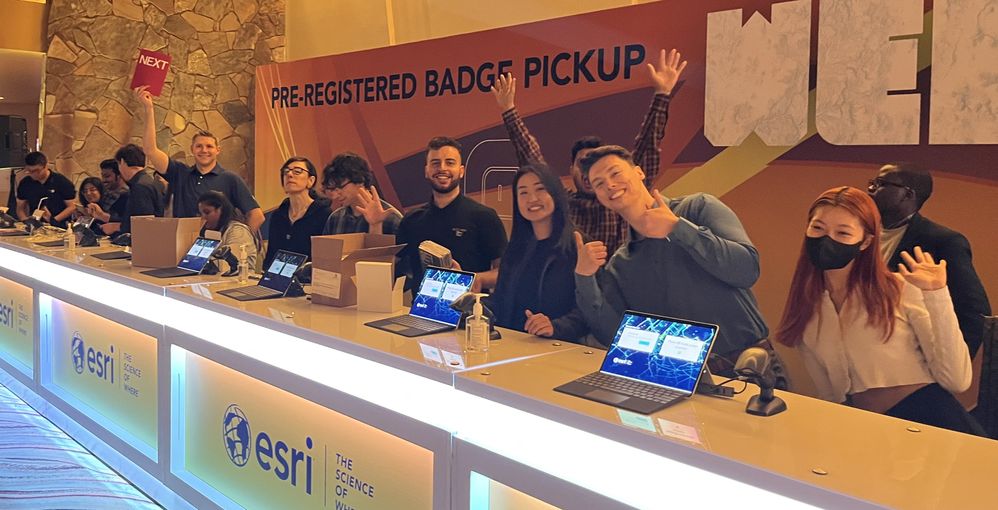 2023 DevSummit Student Assistants working a shift at the registration desk
