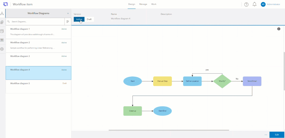 Draft diagrams allow you to edit, update, and review changes without affecting your active workflow diagram