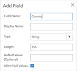 Add Field window for new Country field