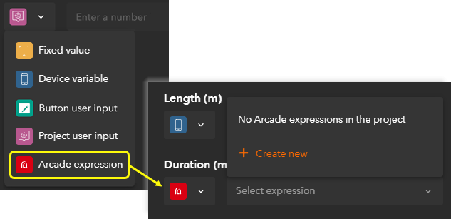 Arcade expression selected as input for a Duration field