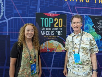 A photo of the authors of Top 20 Essential Skills for ArcGIS Pro, with Bonnie Shrewsbury on the left and Barry Waite on the right.
