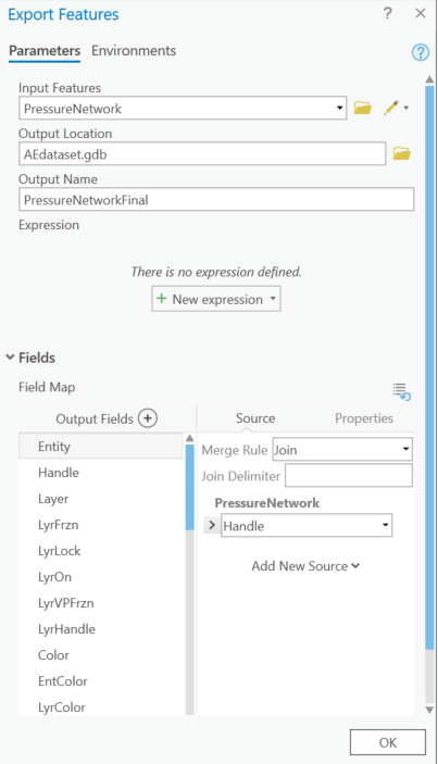 Export Features tool parameters