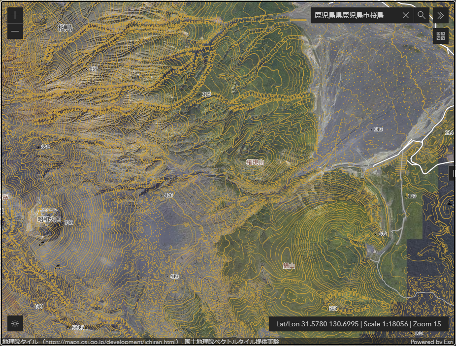 Sample App 2 (ベクトルタイルと航空写真の重ね合わせ）