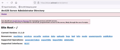 A screen capture of the ArcGIS Server Administrator Directory application.