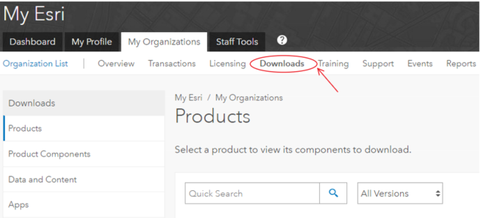 My Organizations > Downloads