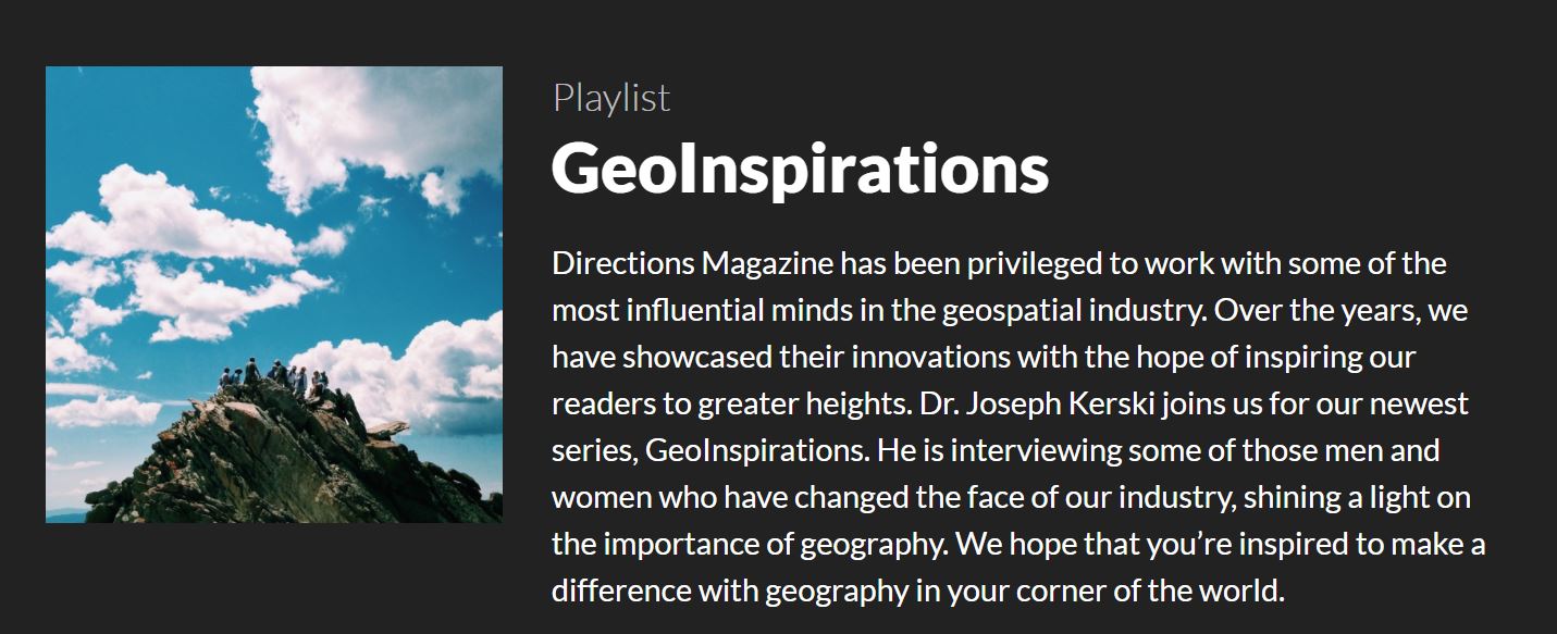 GeoInspirations column in Directions Magazine 