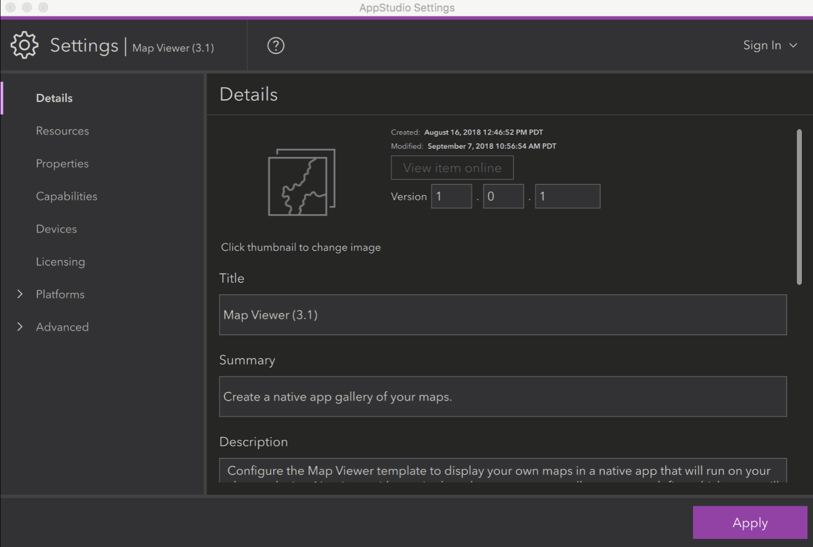 AppStudio Desktop Settings Tool Dialog
