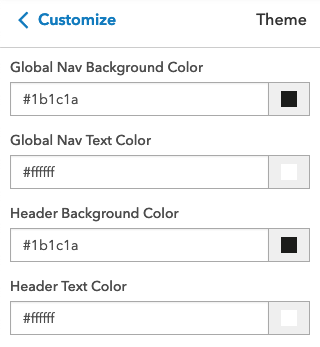 Customize panel showing global nav color pickers