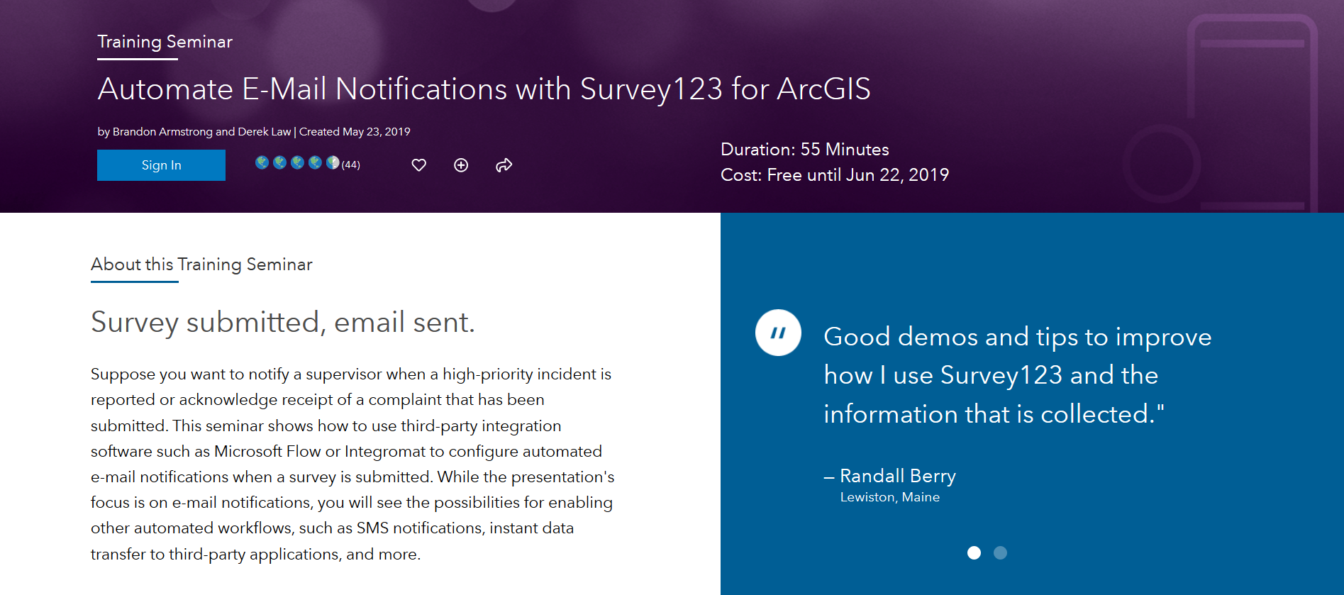 Automating e-mail notifications with Survey123 Live Training Seminar