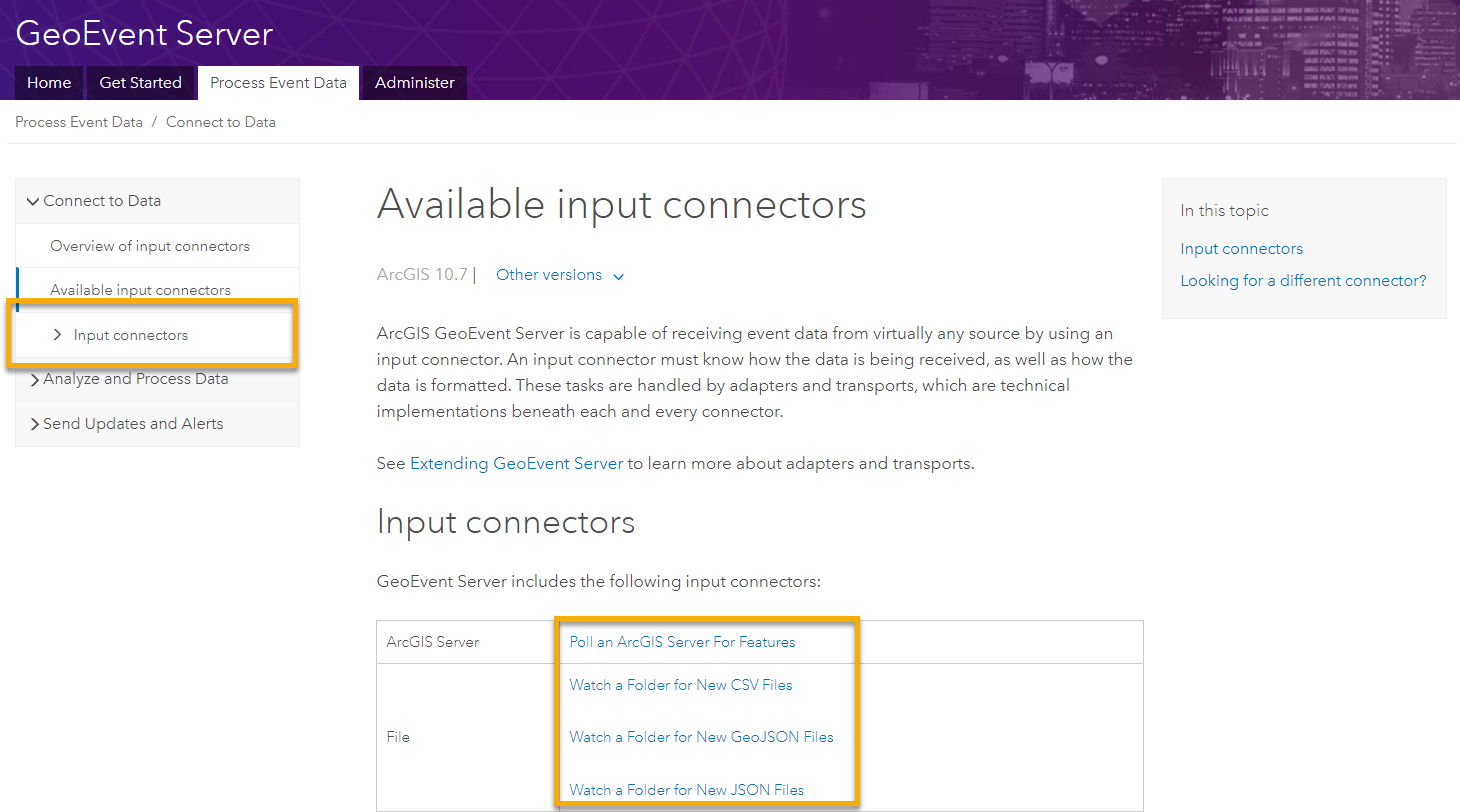 Example of new input connector documentation landing page.