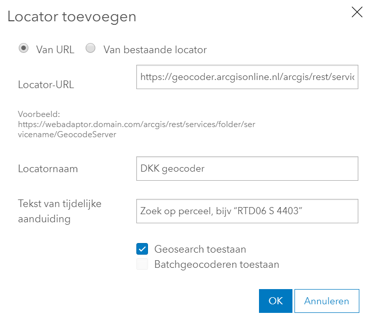 ArcGIS Online geocoder toevoegen