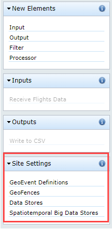 Site settings are available in the service designer at ArcGIS GeoEvent Server 10.8+