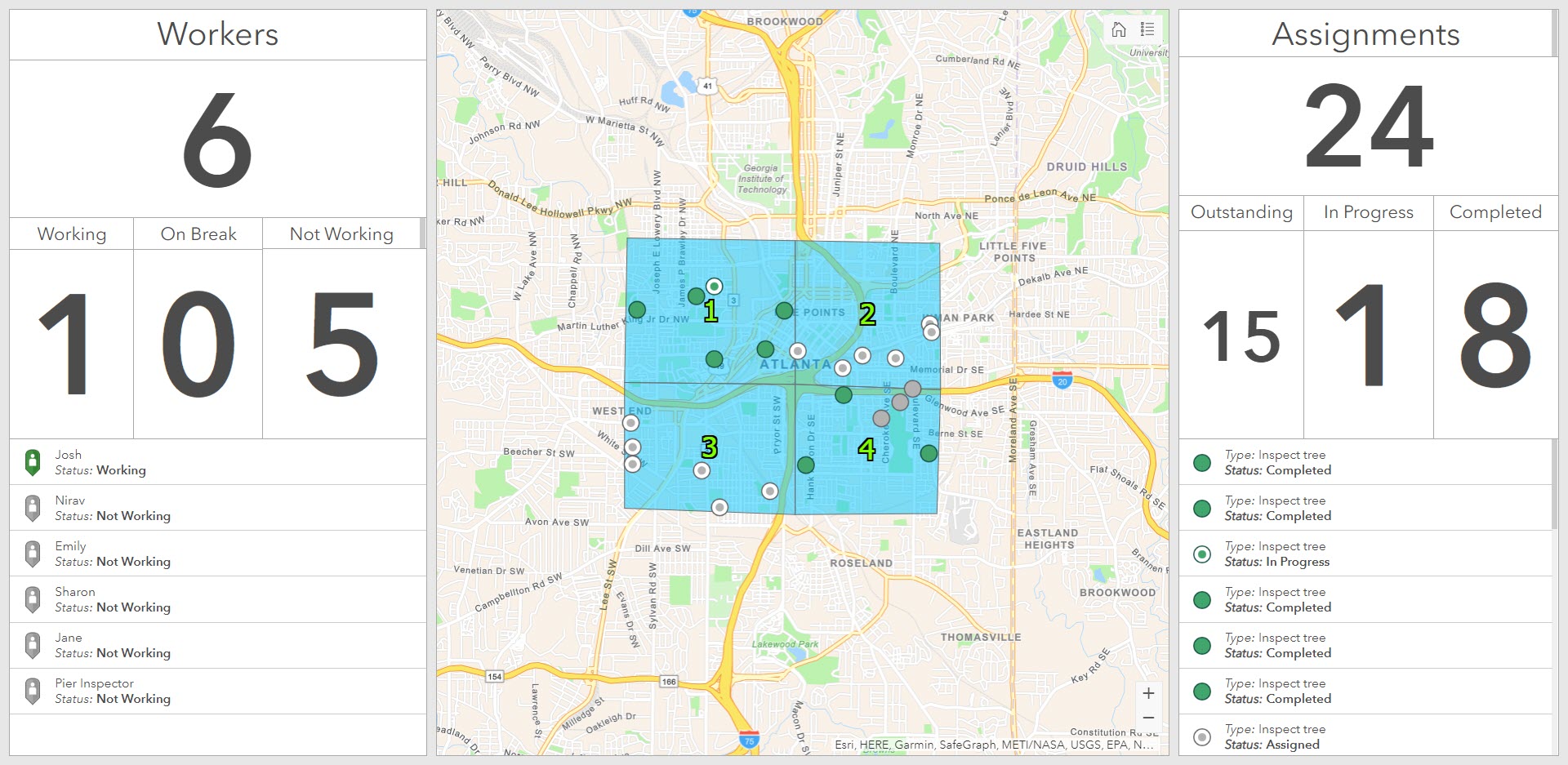 Dashboard for the Tree Inspections Workforce project. 