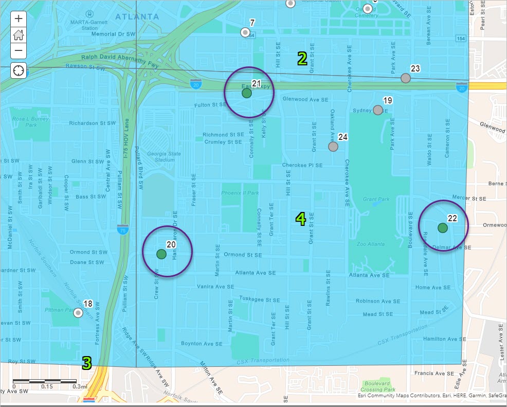 Assignments that Sharon completed shown on a map. 